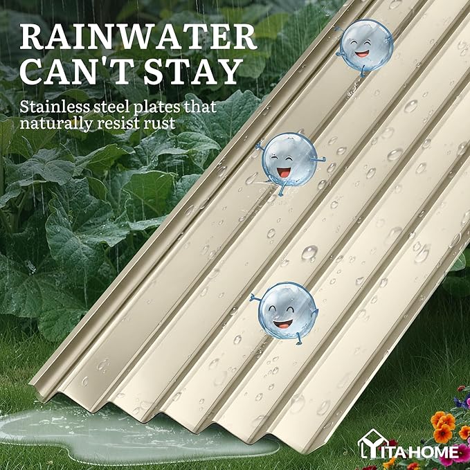 YITAHOME 8x4x3ft Large Raised Garden Bed Kit, Galvanized Metal Planter Box with Gloves, Support Rod & Safety Rubber, Outdoor Above Ground Planters for Plants Vegetables Flowers, Cream Yellow