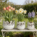 3 Piece Vintage Metal Planter Set, Rustic Distressed Farmhouse Flower Pots with Handles for Indoor Outdoor Garden, Tabletop Centerpieces & Wedding Decor