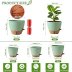 Self Watering Pots for Inoor Ourdoor Plants 10/9/8/7/6.5 Inch Plastic Planters with Drainage Holes & Water Level Indicator, Decorative House Flower Nursery Planting Pots with Saucers (Green)