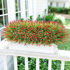 HyeFlora 20 Bundles Artificial Fake Outdoor Plants Flowers for Spring Decoration, UV Resistant Realistic Red Plastic Flowers Faux Plant Monkey Grass for Planter Home Garden Porch Patio Window Box