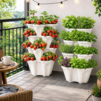 Vertical Garden Planter 4 Tier Stackable System 16 Plants, Space Saving Herb, Strawberry & Food Crop Planter with Center Support Hole for Indoor Outdoor Gardening (4, Stone, Large)