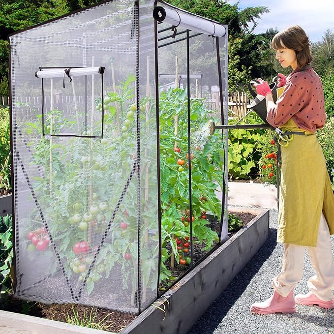 Ohuhu Tomato Greenhouse for Outdoors: Portable Lean to Green House Heavy Duty with Roll-Up Zippered Door, Tall Plastic Greenhouses for Outside Plants Growing Shed Tent for Backyard, 6.6x2.5x5.6 FT
