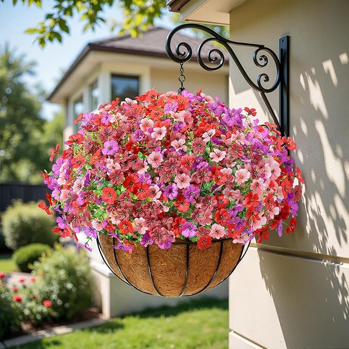 Alupssuc 24 Bundles Artificial Flowers for Outdoors Decoration, UV Resistant Silk Faux Floral Spring Summer Fake Plastic Plants Greenery for Outside Indoor Garden Porch Window Box Home Decor(4 Colors)