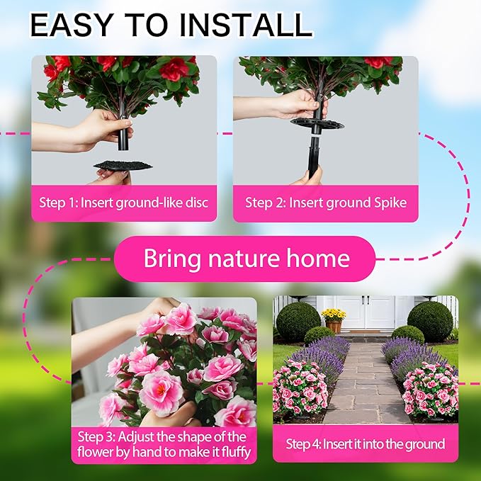 Artificial Flowers for Outdoors, Faux Outdoor Plants Fake Plants Topiary Balls Artificial Outdoor Set of 2 with Ground Spike for Home Front Porch Patio Garden Decor (Pink)
