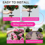 Artificial Flowers for Outdoors, Faux Outdoor Plants Fake Plants Topiary Balls Artificial Outdoor Set of 2 with Ground Spike for Home Front Porch Patio Garden Decor (Pink)