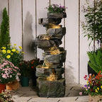 Sunlinua 48.6" H Outdoor Water Fountain with 6 Tiers Large Cascading Realistic Rock Waterfall Fountains with LED Lights Outdoor Water Fountain for Garden Patio Backyard Porch Home Decor