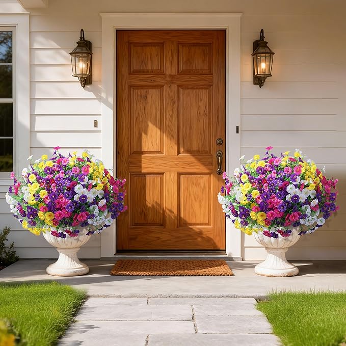 Ivydale 24 Bundles Artificial Flowers for Outdoors Faux Plants Spring Outdoor Decoration Silk Morning Glory Realistic UV Resistant Fake Petunias for Outside Porch Patio Window Garden Yard Home