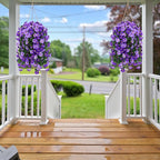 Sggvecsy Artificial Fake Hanging Flowers Plants Outdoor Outside Spring Summer Decoration 4PCS Faux Silk UV Resistant Morning Glory Trailing Vines for Home Porch Patio Balcony(Purple & Light Purple)
