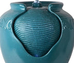 Teamson Home Floor Glazed Pot Water Fountain with Built-in LED Light and Pump for Outdoor Indoor Patio Garden Backyard Decking Home Décor, 17 inch Height, Teal