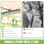 Joyhalo Rake for Leaves, 14 Tines Rakes for Gardening, Adjustable Length from 30.5 to 57 Inch Bow Rake, Metal Rakes for Gardening, Leveling, Loosening Soil