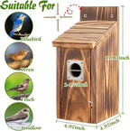 Dreyoo 2 Pack Bluebird Box Houses for Outside,1-1/2'' Entrance Hole Wooden Bird Houses with Metal Guard, Secure Latch,Fledgling Grooves,Air Vents for Bluebird Wren Swallow(Burnt Wood)