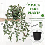 2 Pack Fake Hanging Plants for Shelf in Back Pot, Small Artificial Hanging Ivy Vine Plants Indoor Fake Potted Greenery Plant for Home Room Wall Tabletop Mantel Decor, Mimi Faux Peperomia Plant Set