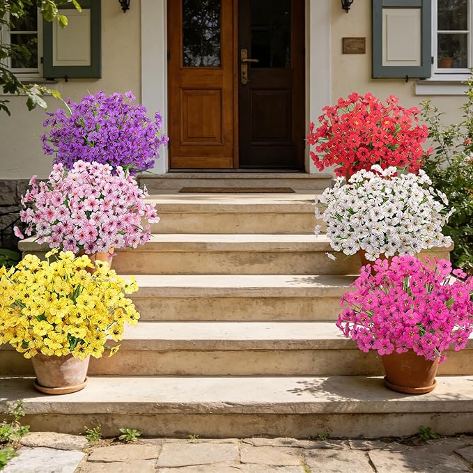 Roberly 24 Bundles Artificial Flowers for Outdoors UV Resistant Silk Fake Flowers Faux Plastic Plants for Porch Garden Window Box Indoor Outdoor Spring Summer Home Farmhouse Decor, Multicolor