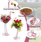 J-Fly Set of 2 Pink Flamingos Metal Potted Plants Holders with Coconut Flower Pots, Christmas Yard Flamingos Plant Stand Indoor & Outdoor, Floral Garden Christmas Decor, Flower Pots Stand Outdoor