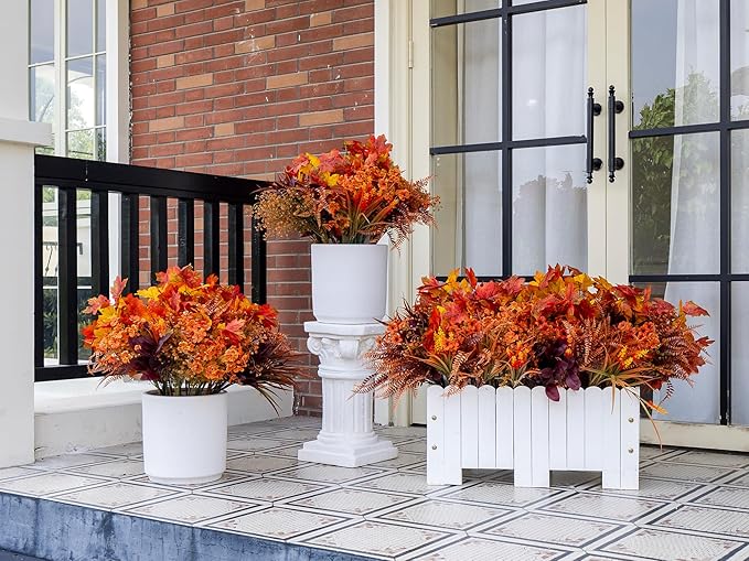24 Bundles Fall Flowers Artificial for Decoration, Artificial Mums for Outdoor Maples Flowers for Outside Garden Yard Window Fall Decorations for Home Thanksgiving Autumn Fall Decor