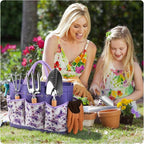 Grenebo Gardening Tools 9-Piece Heavy Duty Garden Hand Tools with Fashion and Durable Garden Tools Organizer Handbag, Rust-Proof Garden Tool Set, Ideal Gardening Gifts for Women (Purple)