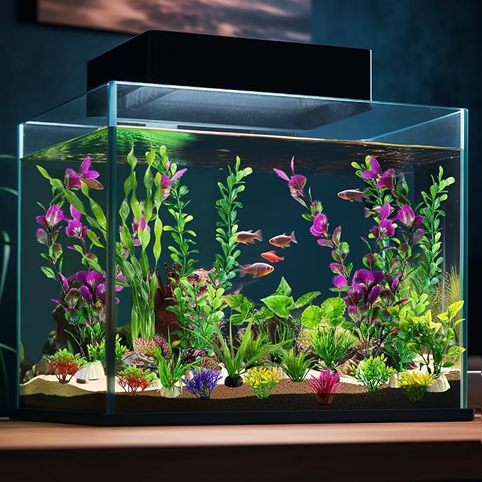 Promising Large Aquarium Decor Plastic Plants-Colorful Water Grass for Fish Tank, Green Fish Tank Artificial Plants Kit -Fish Tank Care Water Plants Accessories（22pcs）