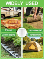 12 Inch Landscape Staples with Hook & Hammer - 120pcs Circle Top Weed Barrier Stakes Kit, 9 Gauge Galvanized Rust-Resistant Garden Fabric Pins, for SOD, Garden Edging, Install & Remove Tools Included