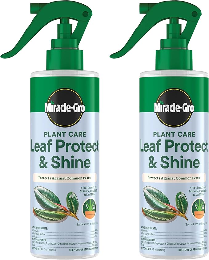 Miracle-Gro Plant Care Leaf Protect and Shine, 4-in-1 Insecticide, Miticide, Fungicide and Leaf Shine Spray for Indoor Plants, 8 fl. oz., 2-Pack