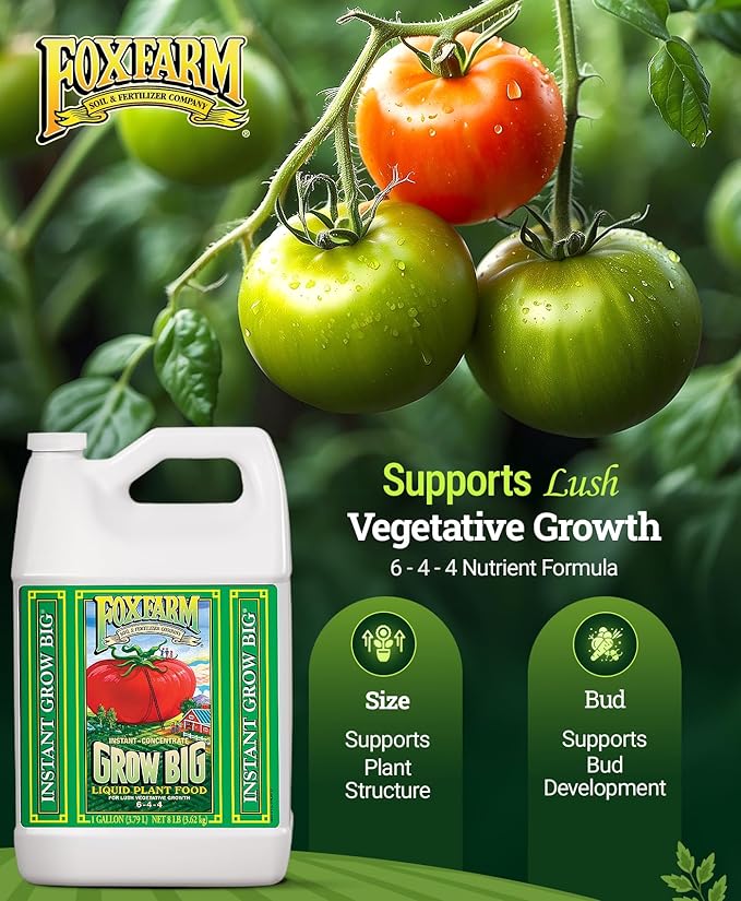FoxFarm Grow Big Liquid Plant Food - 6-4-4 House Plant Fertilizer for Lush Vegetative Growth, Fast Nutrient Uptake for Roses, Tomatoes & Veggies - Gallon Size Concentrate