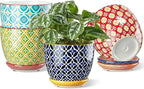 Metahom Ceramic Plant Pots, 4.9 Inch Flower Pots with Drainage Hole & Saucer, Colorful Planter Pots for Houseplants, Succulent, Catus, Home Decor, Set of 4, Vibrant Colors