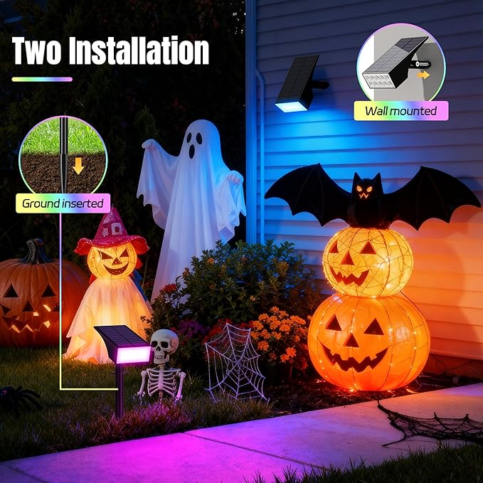 WENATY Solar Spot Lights Outdoor Color Changing, [7 Mode/2 Pack] Christmas Landscape Spotlights, Solar Lights Outdoor Waterproof,Led Powered Flood Light for Halloween Pathway Yard Garden Tree Walkway
