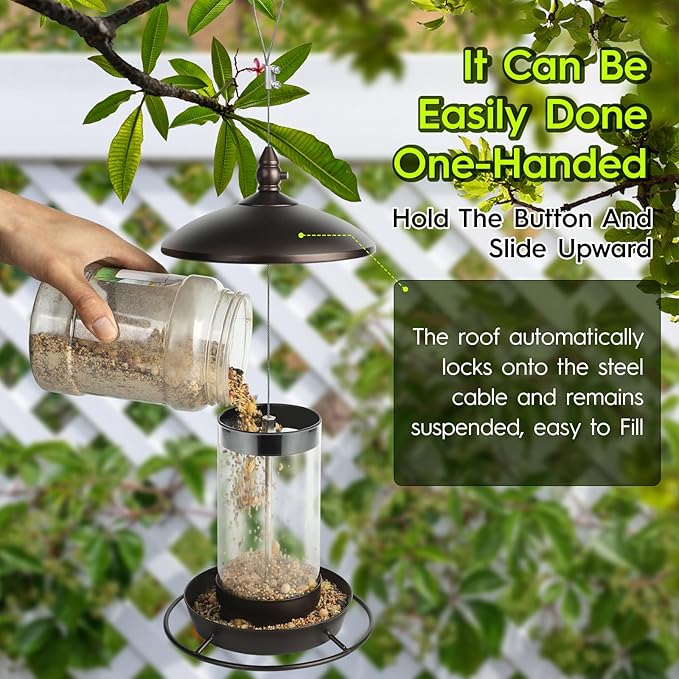 Pack of 2 - Metal Roof Bird Feeder for Backyard Birds, Bronze.