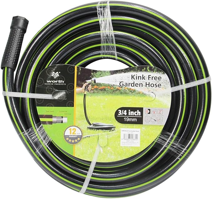 Worth Garden Hose 3/4 in. x 100 ft. - Heavy Duty Lightweight PVC Water Hose - Flexible, No Kink, Leakproof, Male to Female Fittings - 200PSI Work & 500PSI Burst, for Lawn, Gardening & Commercial Use