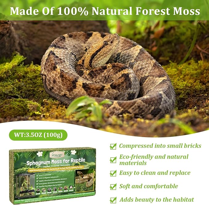 Legigo 3.5 OZ Sphagnum Moss for Reptile- 4 QT Natural Reptile Moss Terrarium Moss Substrate, Snake Tank Moss Peat Moss Reptile Bedding for Snake, Gecko, Ball Python, Frog and Orchids Plants