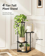 GENTINGBRO Tall Plant Stand Indoor 4 Tiered Plant Shelf for Multiple Plants Coner Shelf Stand Wood Plant Stand Metal Shelving for Living Room Bedroom Balcony Patio Black