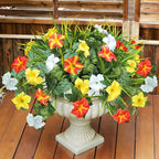 Artificial Flowers Plants for Outdoors, 6PCS UV Resistant Faux Flowers Outdoor Plants, Fake Petunias Silk Flowers for Garden Balcony Yard Porch Decor (Yellow Orange White)