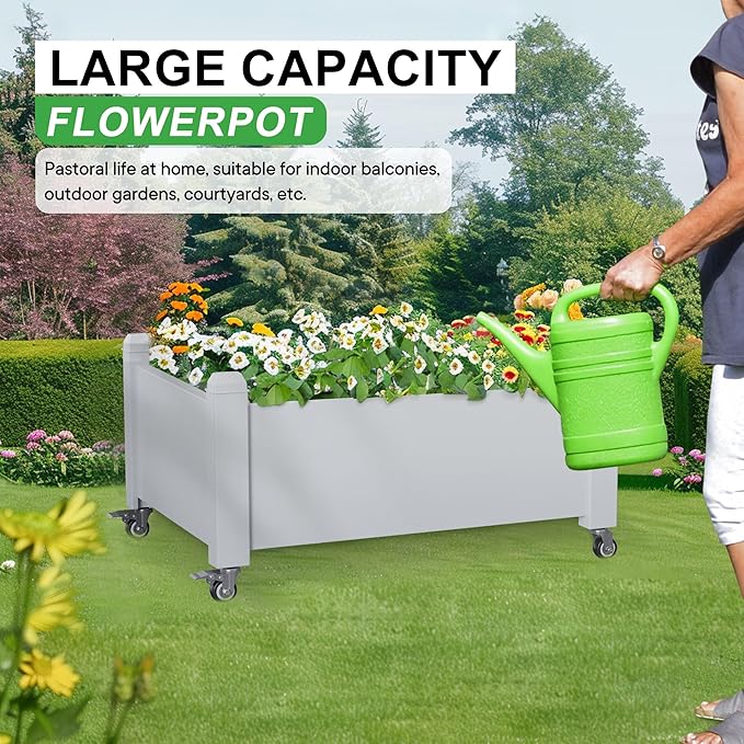 Durable Resin Raised Garden Bed with Drainage Holes & Reinforced Corners - Lightweight Flower Boxes Outdoor for Vegetables, Herbs, and Patio Garden Enclosure System (Ashen, 30.04*17.72*17.56)