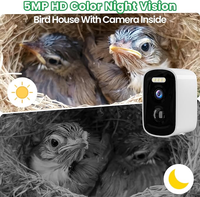 Bird Houses Camera, 5mp Solar Bird House with Camera, 2.4g WiFi Live View, Night Vision, Real-Time Bird Watching & Hatching, Outdoor Garden Bird Nest, Ideal Gift for Bird Lovers