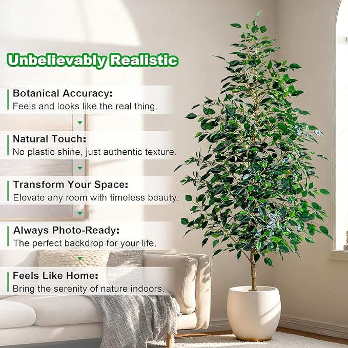 Bailikang 7FT Artificial Ficus Trees Indoor Faux Trees Indoor Fake Floor Plants Tall Artificial Tree with White Pot Faux Tree Fake Indoor Tree Silk Plants Artificial Trees for Home Decor Indoor
