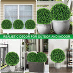 Artificial Eucalyptus Topiary Ball Trees, 2 Set of 16'' UV Resistant Fake Evergreen Shrubs Bushes Plants with Ground Spike, Fake Plants for Outdoor Indoor Front Porch Garden