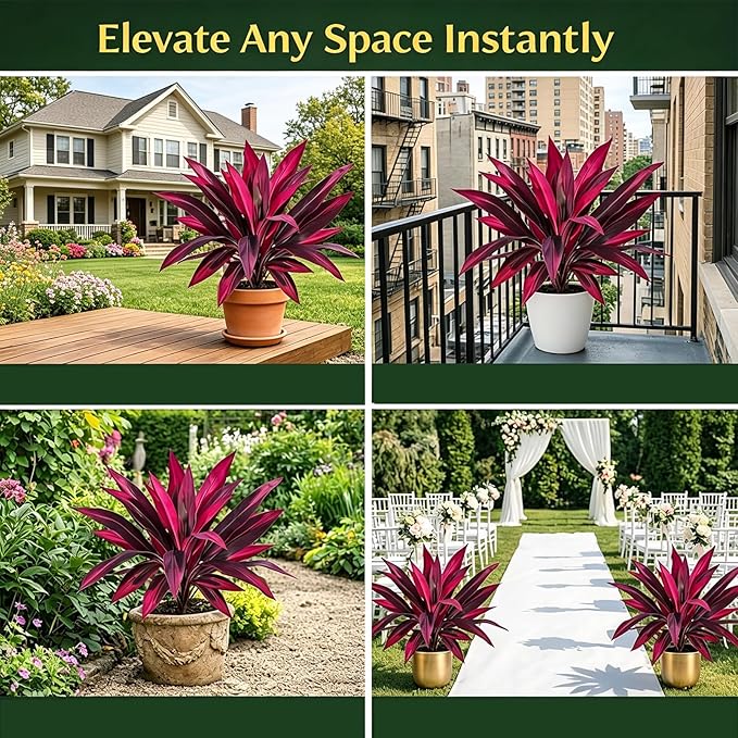 Artificial Dragons Blood Plant, 2Pcs Large Realistic Artificial Boston Fern & Dragon's Blood Tree Plants,UV Resistant No Maintenance Fake Greenery for Garden Patio Wedding Balcony Decor