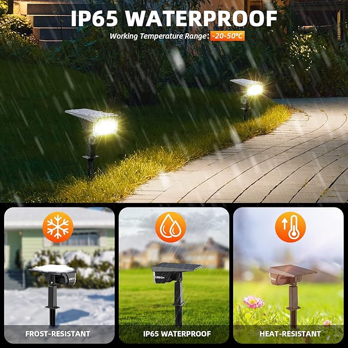 LEREKAM Solar Spot Lights Outdoor Landscape Lights, 40 LEDs Solar Landscape Spotlights Outdoor Waterproof Auto On/Off Garden Lights, Outdoor Lights for Yard Palm Trees Driveway Patio Pool