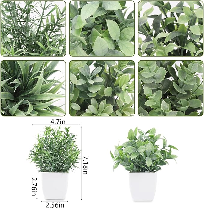 Der Rose 6 Pack Fake Plants Small Artificial Plants Faux Plants Indoor for Home Bathroom Bedroom Living Room Classroom Decor