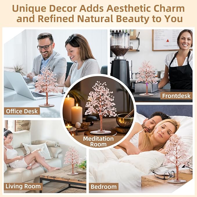 Hopeseed Rose Quartz Chakra Crystal Tree of Life Handmade Bonsai Healing Crystals Tree for Home, Desk, Living Room, Office Decor for Positive Energy, Good Luck Birthday Gift for Women, Mom, Men