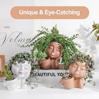vomiceak Face Planter Pots Head Planters for Indoor Outdoor Plants - Double Plant Pots for Flower Succulent with Drainage Holes - Gift Ideas for Mother (Black Lady)