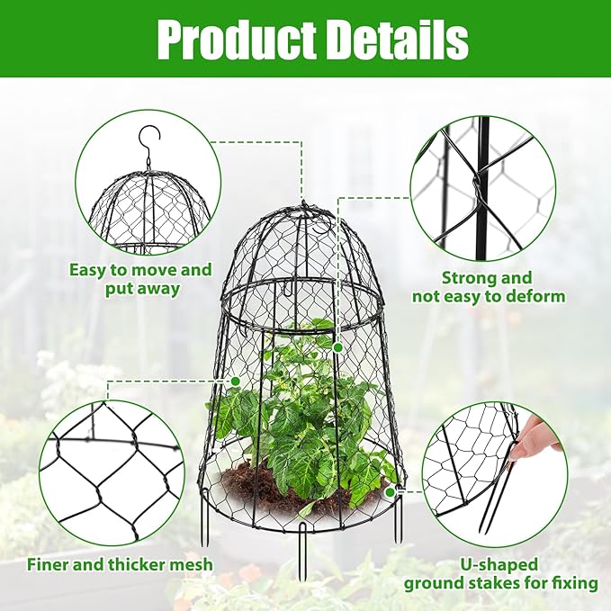 Phoncoo 6 Pack Garden Cloches for Plants, Sturdy Plant Protectors from Animals, Chicken Wire Cage for Plants Garden Cages to Keep Bunnies Chicken Squirrels Birds Animals Out