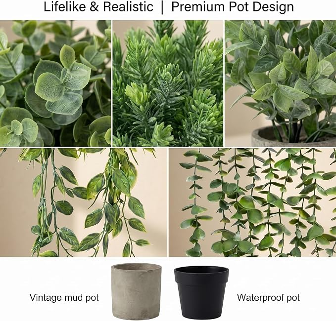 Artificial Hanging Plants 5 Pack – Small Fake Potted Ivy Plants for Indoor or Outdoor Décor, Wall Shelf Home Office Room Decoration, Realistic Faux Plants with Planters