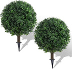 AOKIIE Set of 2 Artificial Boxwood Topiary Ball Trees for Outdoor with Ground Spike 22", UV Resistant Faux Greenery Shrubs, Fake Boxwood Plants for Indoor, Garden, Yard, Porch, Patio Decor