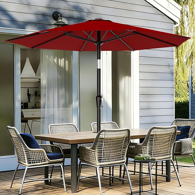 AreShark 9 FT Patio Umbrella for Outdoor, Outdoor Table Umbrella with Push Button Tilt and Crank, Outdoor Patio Umbrellas with 8 Sturdy Ribs for Market, Garden, Pool (Burgundy)