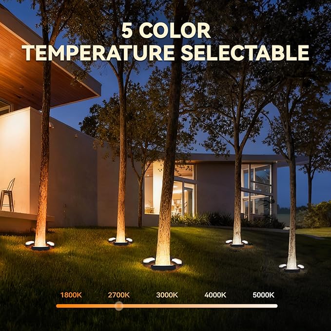 LEONLITE Update 5CCT Low Voltage Landscape Tree Ring Lights, AC/DC 12-24V, 750LM 11W/PCS Aluminum IP65 Landscape Spotlights for Big Tree&Palm Tree, 1800K/2700K/3000K/4000K/5000K, Pack of 3