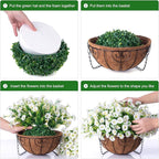 Artificial Fake Hanging Flowers Plants Baskets Spring Outdoor Decor, Outdoor Faux Silk White Morning Glory Eucalyptus in Planter UV Resistant Realistic for Outside Porch Patio Balcony Garden Yard Home