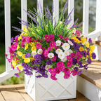 Artificial Flowers Fake Plants for Outdoors Decoration, 12 Bundles Silk Morning Glory with 2PCS Lavender Realistic UV Resistant Faux Spring Flowers for Outside Planter Yard Patio Garden Home Indoor