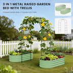 3 in 1 Galvanized Raised Garden Bed with 87" H Arch Trellis for Climbing Plants, Outdoor Gardening Planter Box with Climbing Net for Flower Vegetables Fruits Herbs, Green