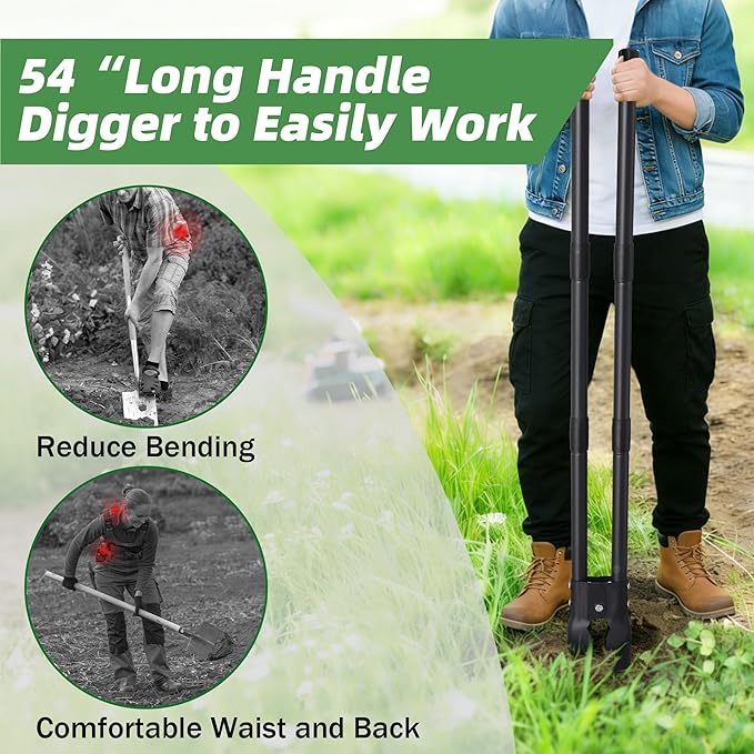 LLARGUEST Post Hole Digger for Gardening, 54 Inch Heavy Duty Metal Hole Digger Tool for Digging,Black Manual Tool for Transplanting, Camping,