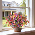 Artificial Morning Glory & Eucalyptus Topiary Trees - Set of 2 Faux Silk Flower Potted Plants, UV-Resistant Fake Outdoor Morning Glory Bushes for Front Door, Farmhouse, Garden Decor (Mixed Color)
